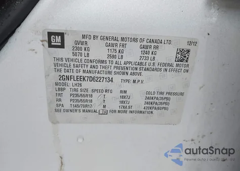 2013 Chevrolet Equinox 1Lt z USA, uszkodzony, nr VIN 2GNFLEEK7D6227134